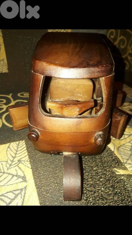 A beautiful vintage masterpiece of tricycle car handmade of wood 0