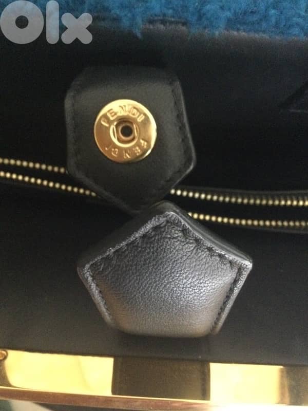 Fendi, Sac bandoulière 2 Jours MM Fendi Cuir et Laine Bleu 4