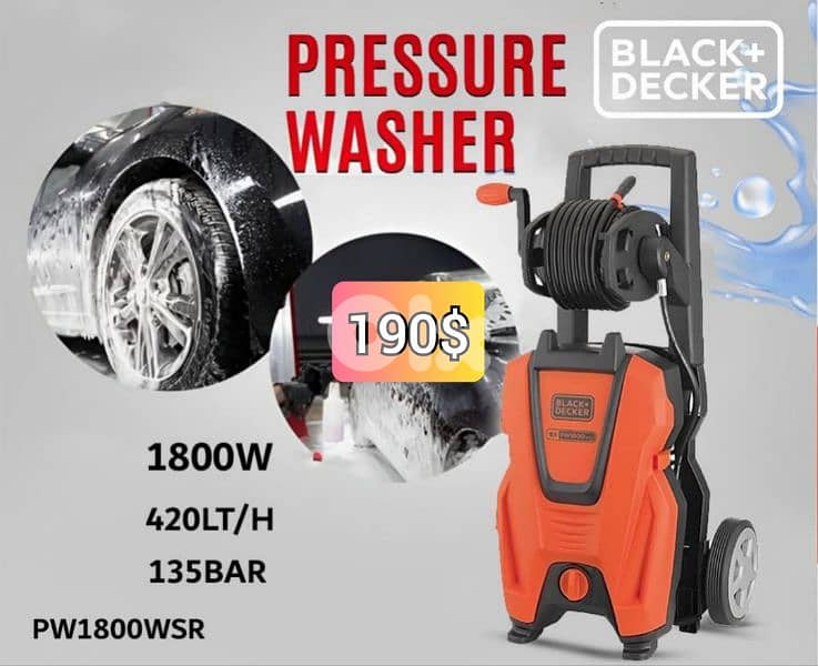 مكنة غسيل black and decker ١٨٠٠ وات ١٣٥ بار 0