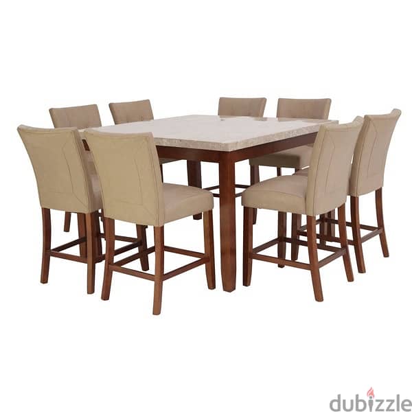 Modern 8-Seater Dining Set – Elegant Marble Top & Comfy Chairs! 0