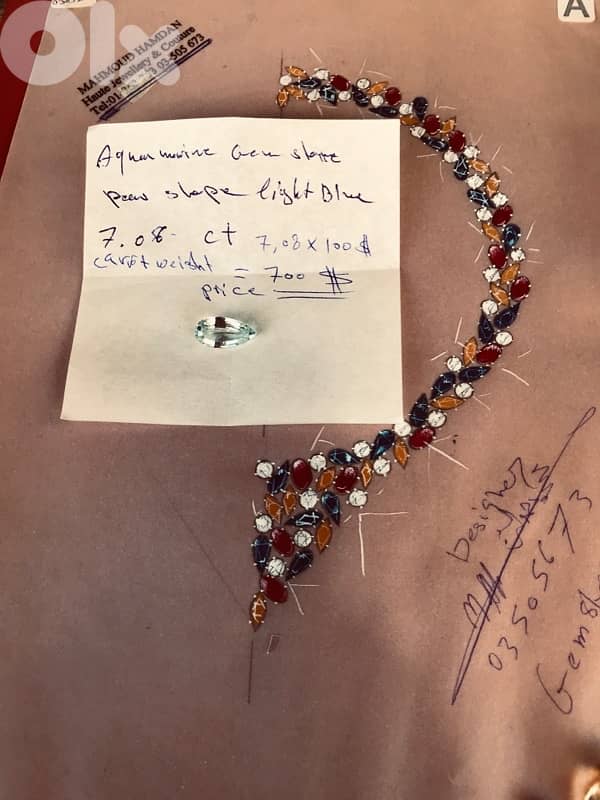 حجر كريم طبيعي اكوامارين  وزن 7.08 قيراط Aquamarine Gemstone سعر نهائي 3