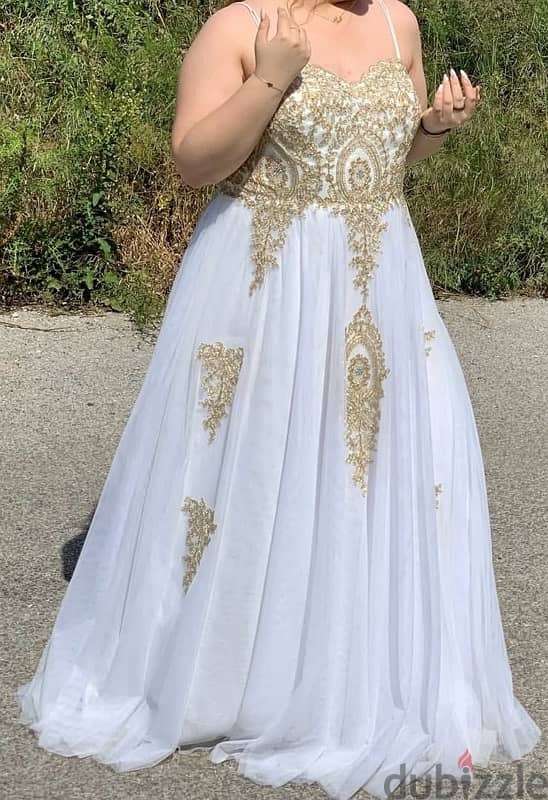 elegant Gold and white dress / evening dress / prom dress 1
