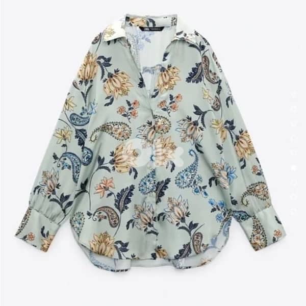 New ZARA  green floral blouse medium size 0