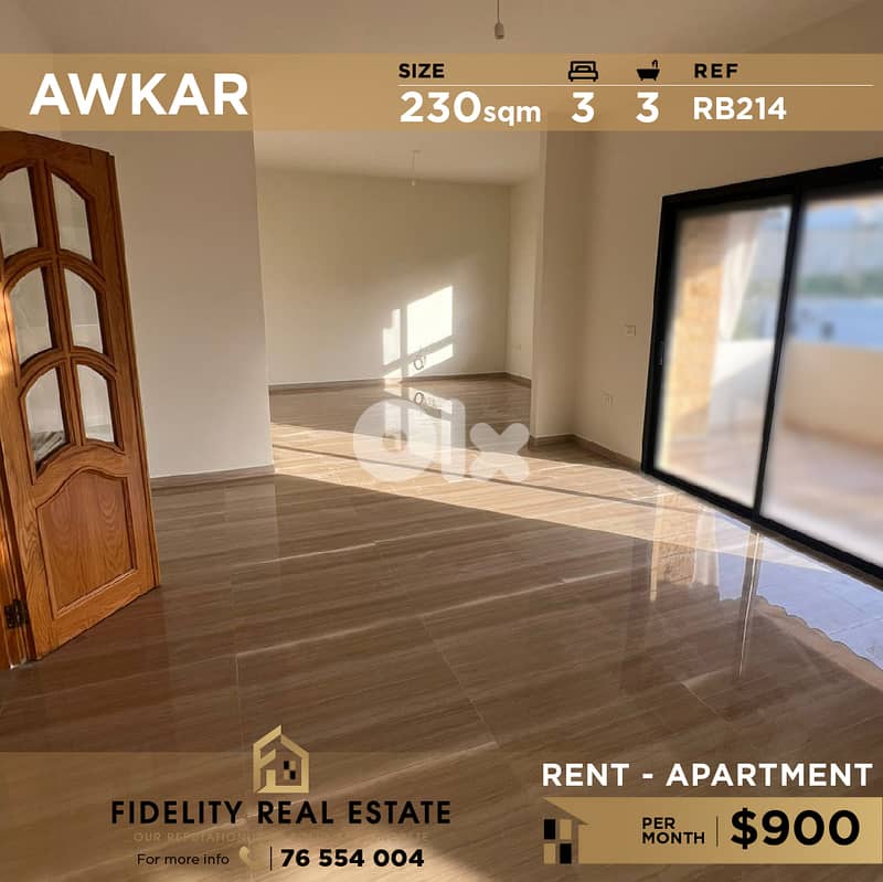 Apartment for rent in Awkar RB214 شقة للإيجار في عوكر 0