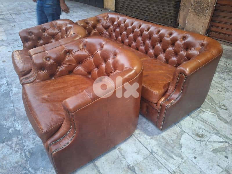 salon chesterfield genuine leather buffalo original England 1