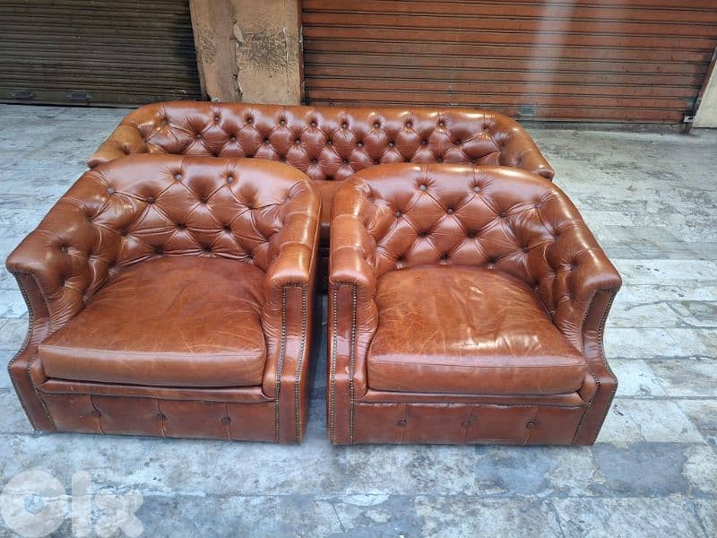 salon chesterfield genuine leather buffalo original England 3
