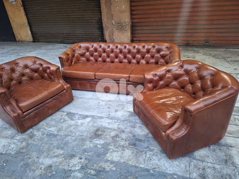 salon chesterfield genuine leather buffalo original England 4