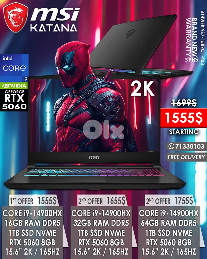 Msi Katana 15 B14WFK 9S7-1587C1-403 CORE i9 14TH RTX 5060 15.6" 165HZ 0