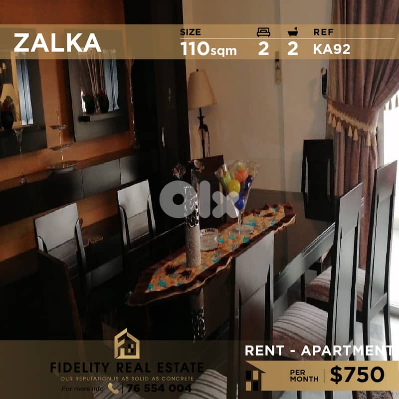 Apartment for rent in Zalka KA92 شقة للإيجار في الزلقا 0