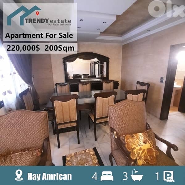 apartment for sale hay amrican شقة بمساحة مميزة للبيع في حي الامركان 0