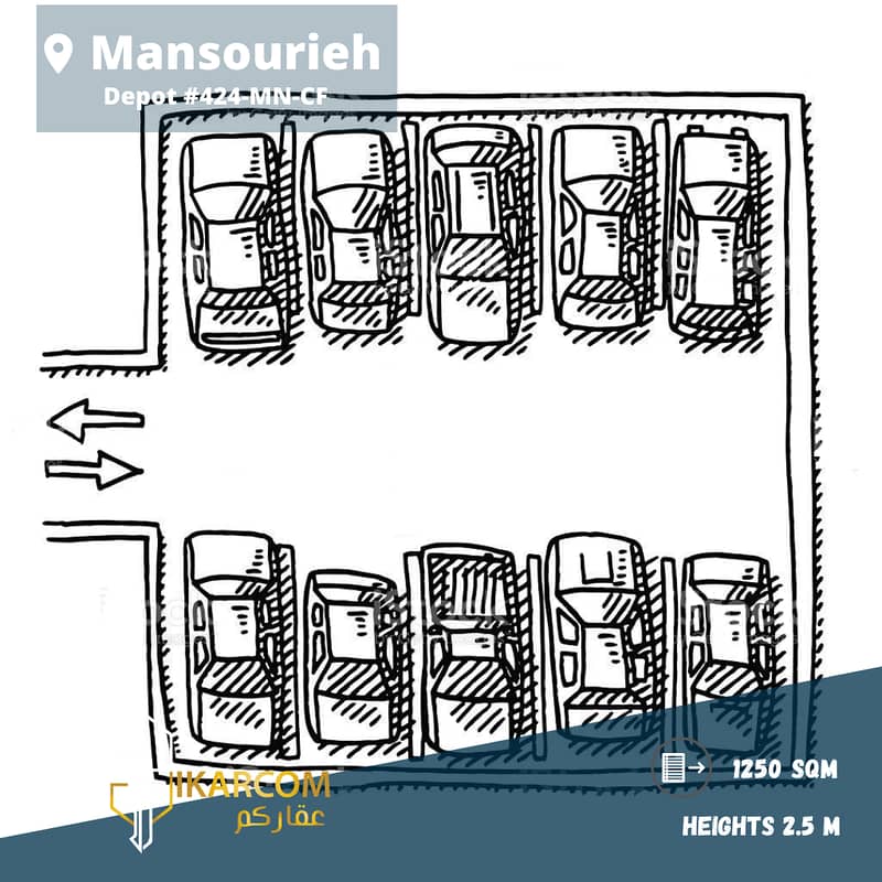 Warehouse for sale in Mansourieh  Area 1250 sqm| Heights 2.3 m 0