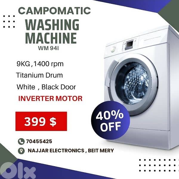 CAMPOMATIC WASHING MACHINE 9KG INVERTER 0