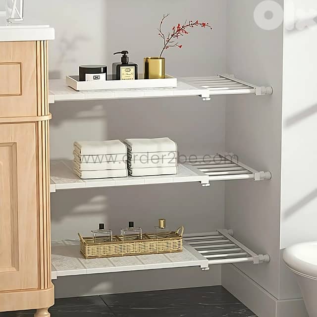 Adjustable Shelf Organizer (85–150cm) for Closets, Cabinets & Bathroom 0