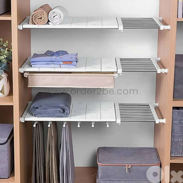 Adjustable Shelf Organizer (85–150cm) for Closets, Cabinets & Bathroom 1