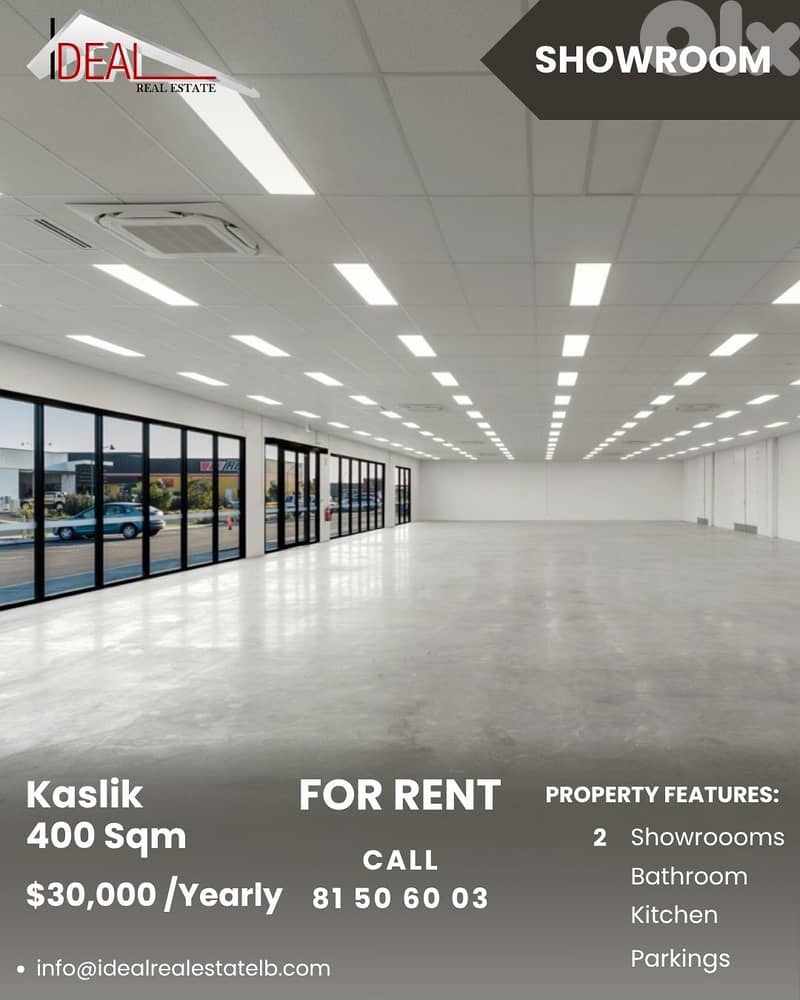 showroom for rent in kaslik Keserouan صالة عرض للايجار في الكسليك 0