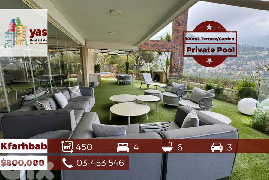 Kfarhbab 450m2 | 300m2 Terrace | Partly Furnished | Sea VIew | CL 0