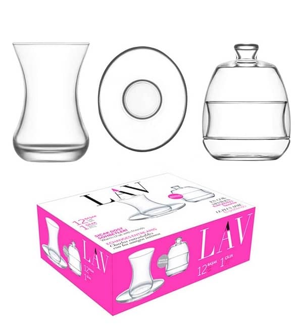 Lav Traditional Tea Glasses And Saucers Set with Sugar Container 0