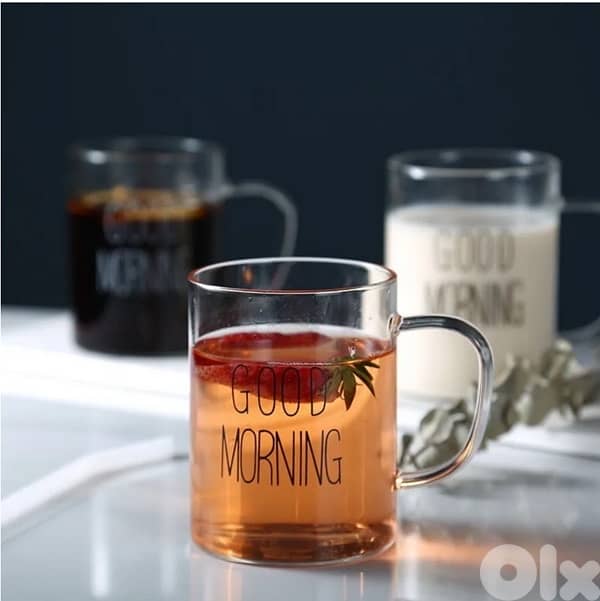 Glass Transparent Cup Good Morning With Handle 10 x 7 cm 0