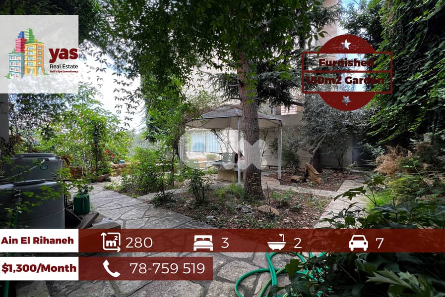 Ain El Rihaneh 280m2 | 150m2 Garden | Furnished | Rent | Calm Area |KS 0