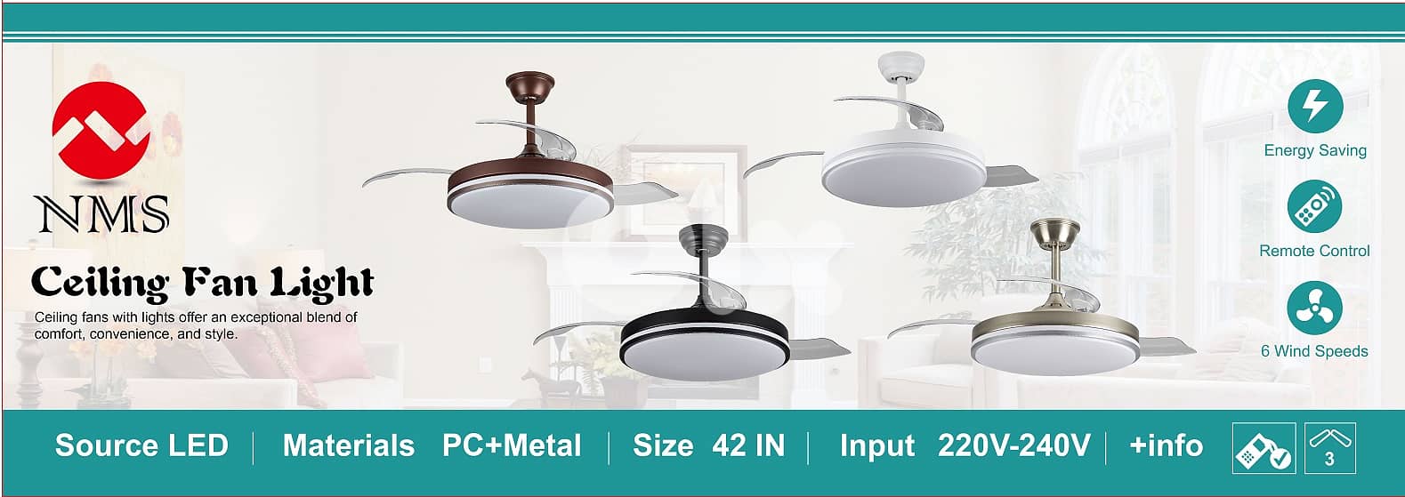 Narinco Micro SARL 30W Retractable DC Ceiling fan light 4