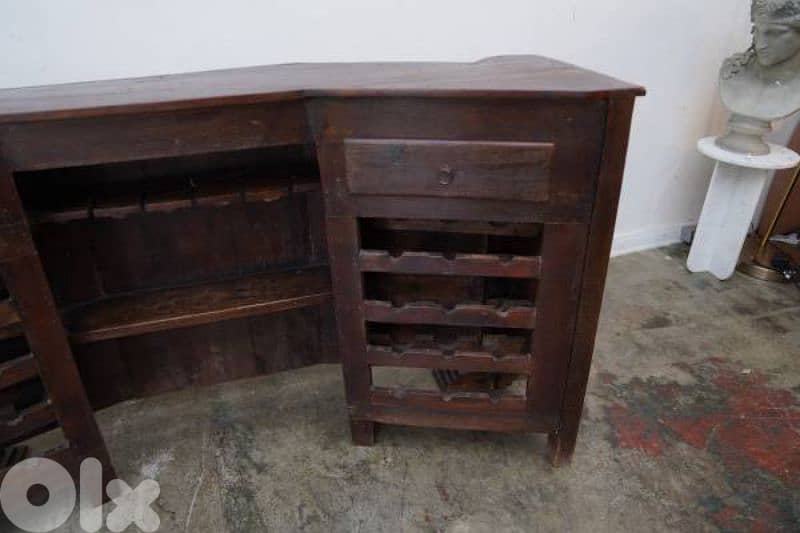 Bar with stools - solid wood engraved with metal crosses 1