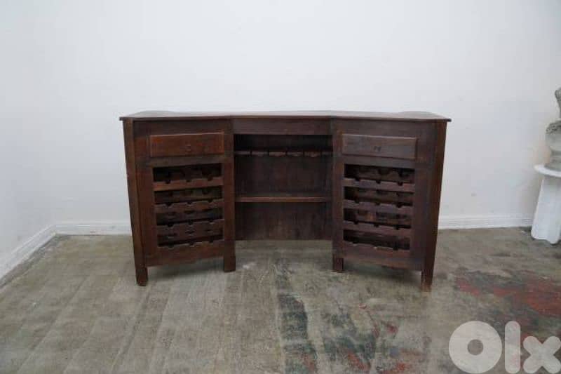 Bar with stools - solid wood engraved with metal crosses 2