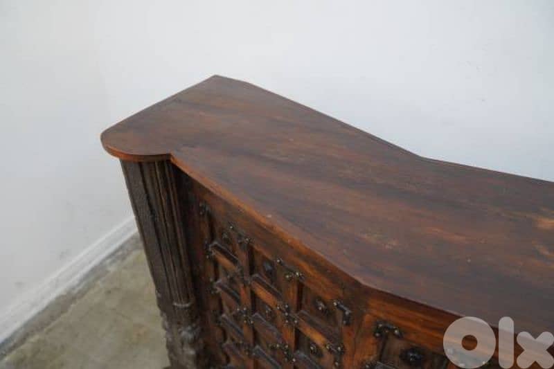 Bar with stools - solid wood engraved with metal crosses 3