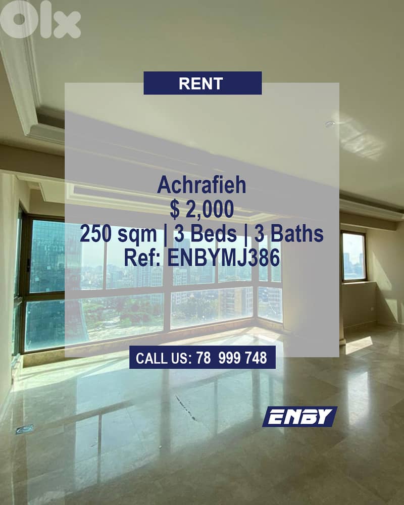 Apartment for rent in Achrafieh | Spacious Flat | 24/7 Electricity 0