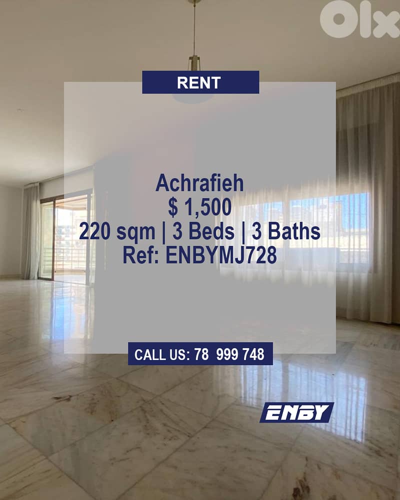 Apartment for rent in Achrafieh | Luxurious | 24/7 Electricity 0