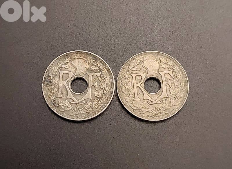 France 5 centimes 1934 & 1937 WW2 0