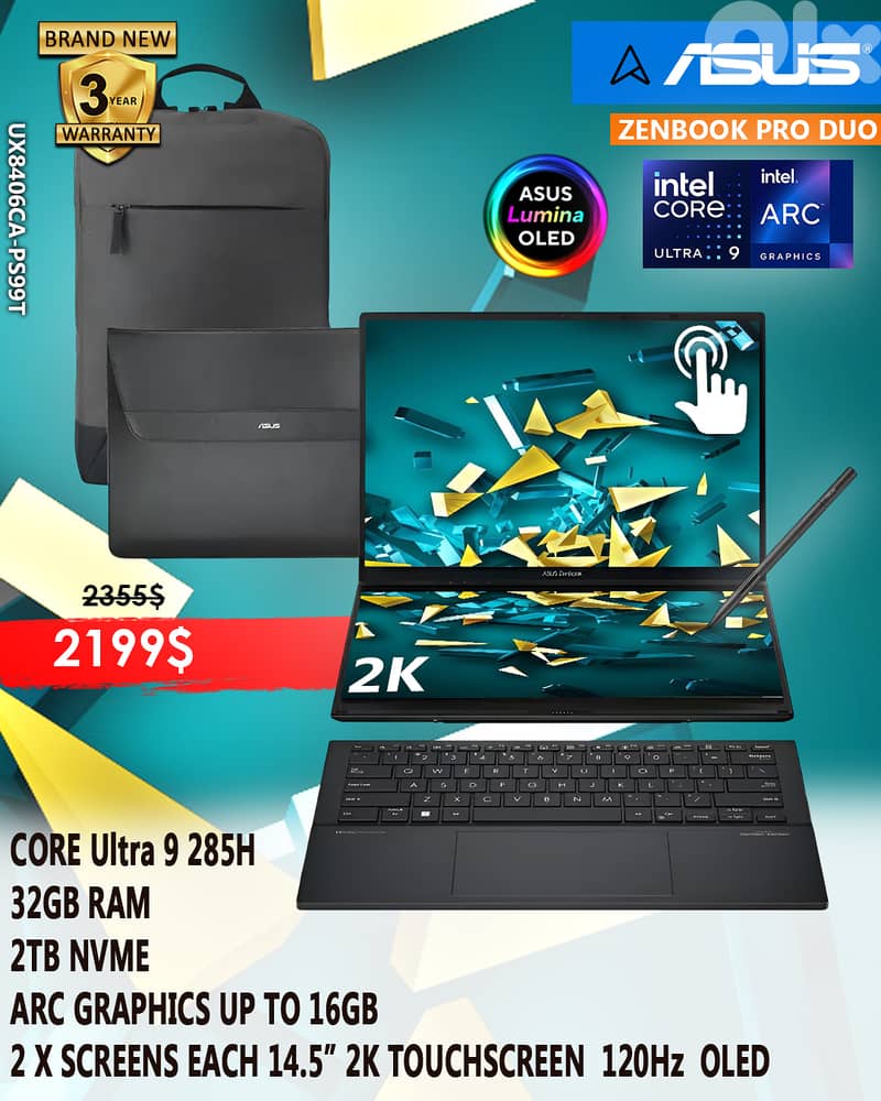 ASUS ZENBOOK PRO DUO UX8406CA-PS99T OLED  ULTRA 9 285H 2X 14" 2K TOUCH 0