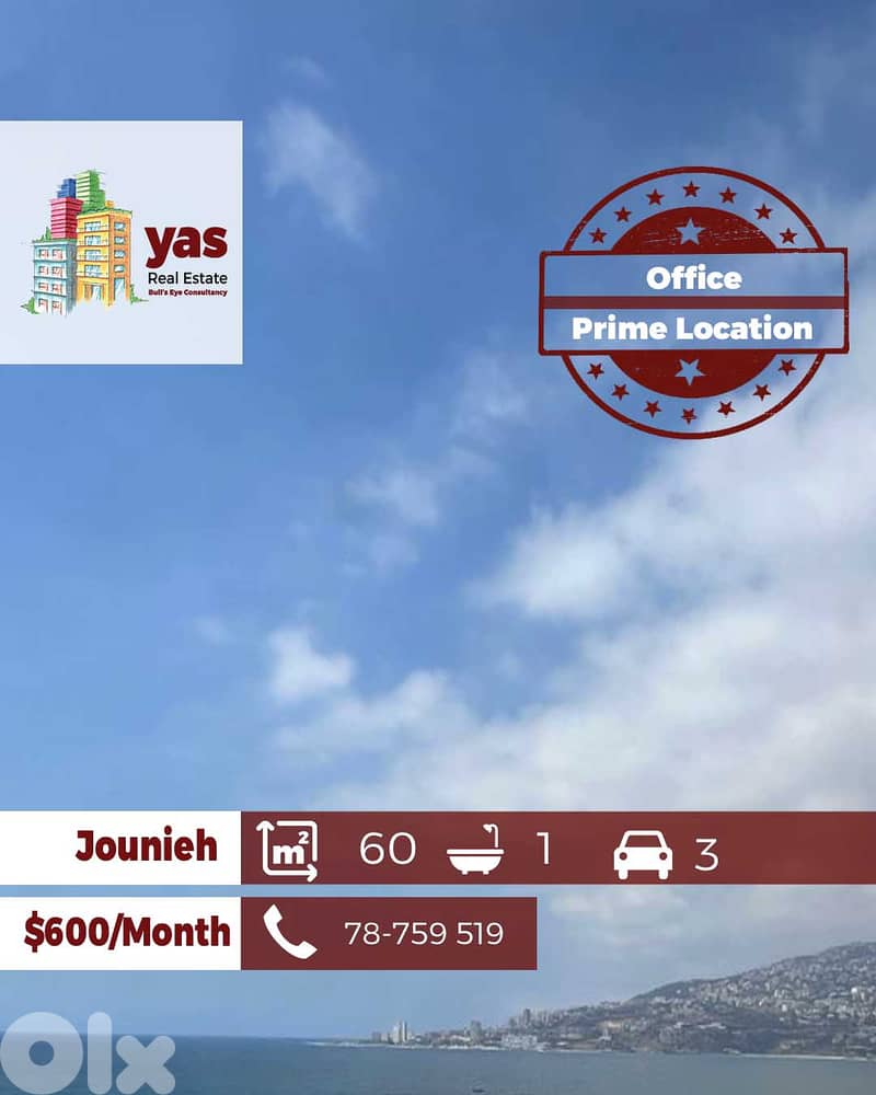 Jounieh 60m2 | Office For Rent | Prime Location | Well Lighted | EH 0