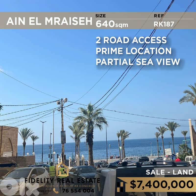 Land for sale in Ain El Mraiseh RK187 أرض للبيع في عين المريسة 0