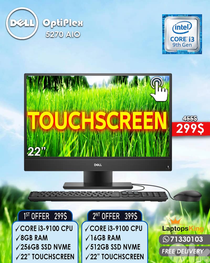 DELL OPTIPLEX 5720 CORE i3-9100 22” TOUCHSCREEN AIO DESKTOP COMPUTER 0