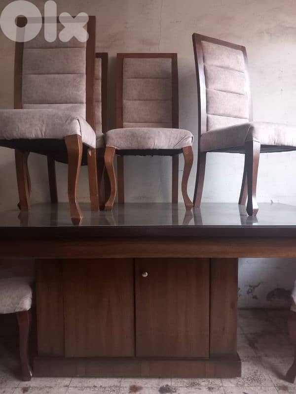 طاولة سفرة شغل توصاية ملبسة قشرة افركيه 6 كراسي 0