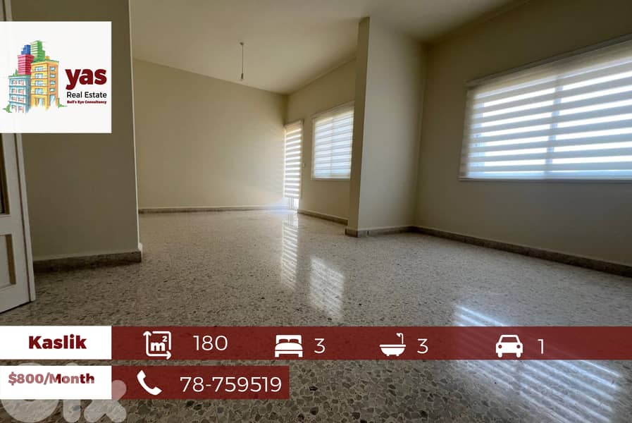 Kaslik 180m2 |Rent |Prime Location |Accessible |Excellent Condition|EH 0