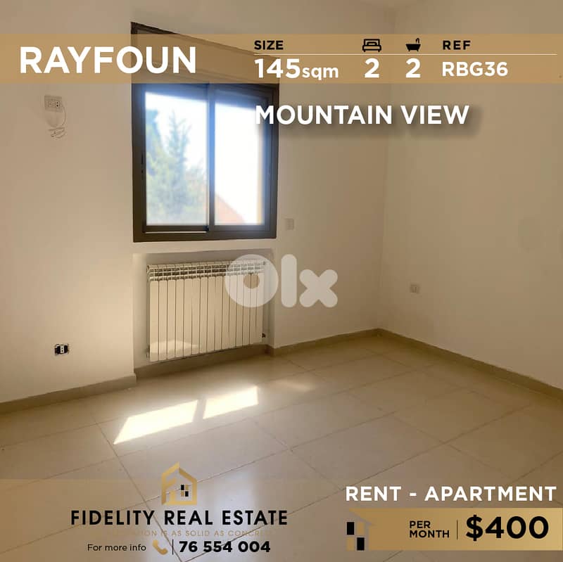 Apartment for rent in Rayfoun RBG36  غير مفروشة للإيجار في ريفون 0