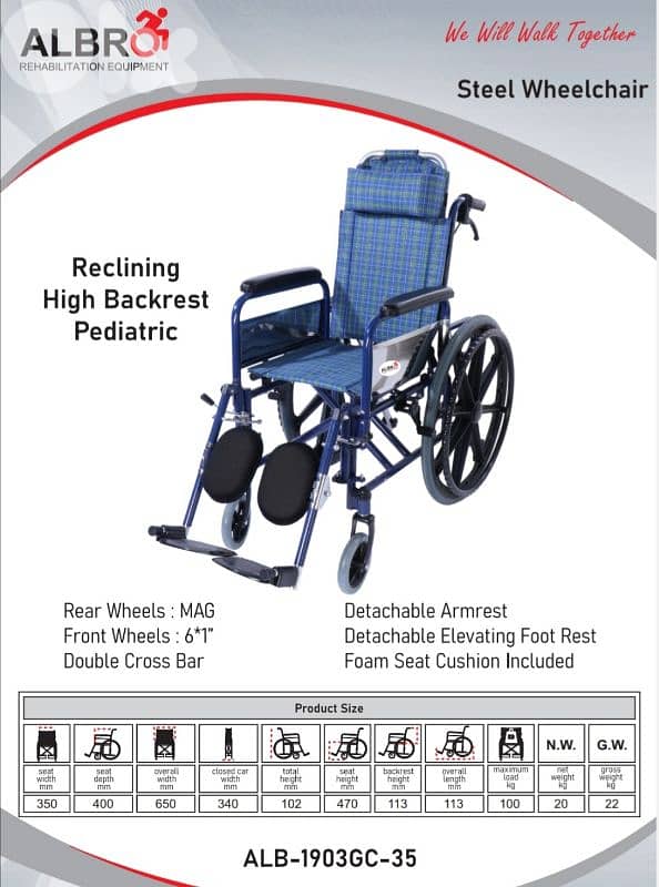 Reclinig High backrest - pediatric 0