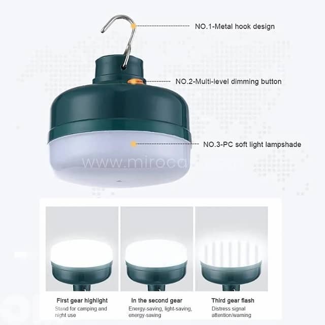 Rechargeable LED Camping Lantern (3 Modes): Waterproof w/Hook & Magnet 3