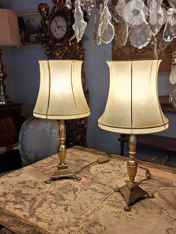 pair of bronze and leather top lamps 1