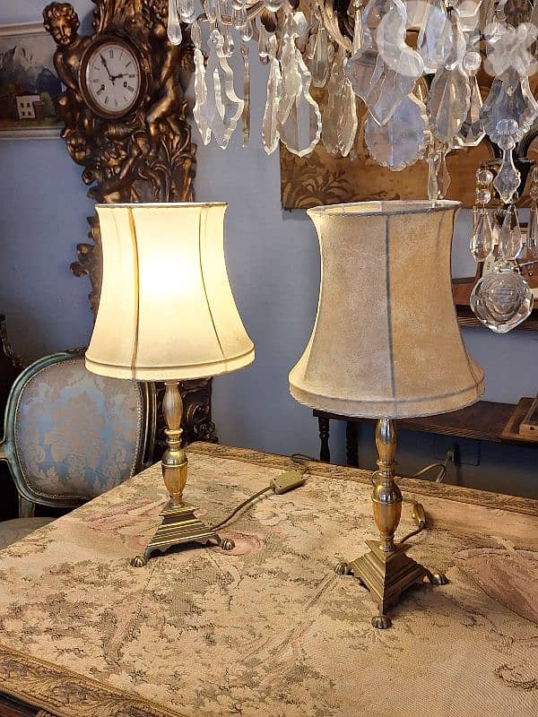 pair of bronze and leather top lamps 2
