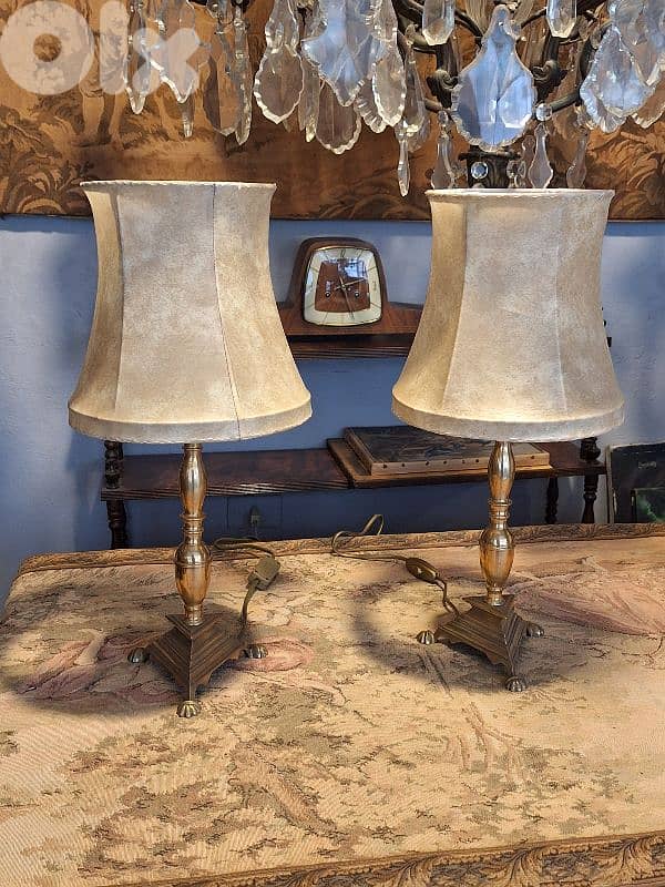 pair of bronze and leather top lamps 3