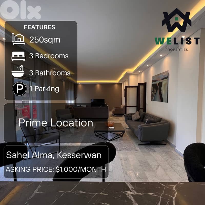 250sqm Apartment for rent in Sahel Alma - Jounieh REF MA25JSSA2501000R 0