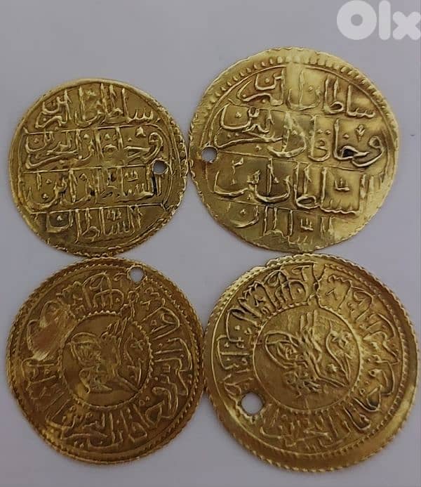 set of 4 Ottoman Gold Coins year 1187,1203,1223 AH  weight 9.3 grams 0