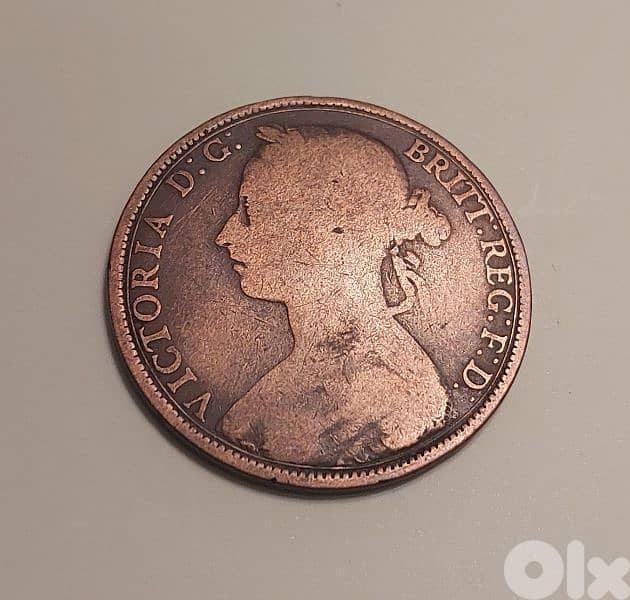 1893 England Q. Victoria one Penny bronze coin 0