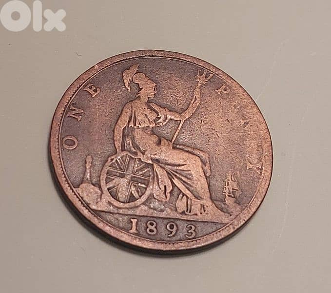 1893 England Q. Victoria one Penny bronze coin 1