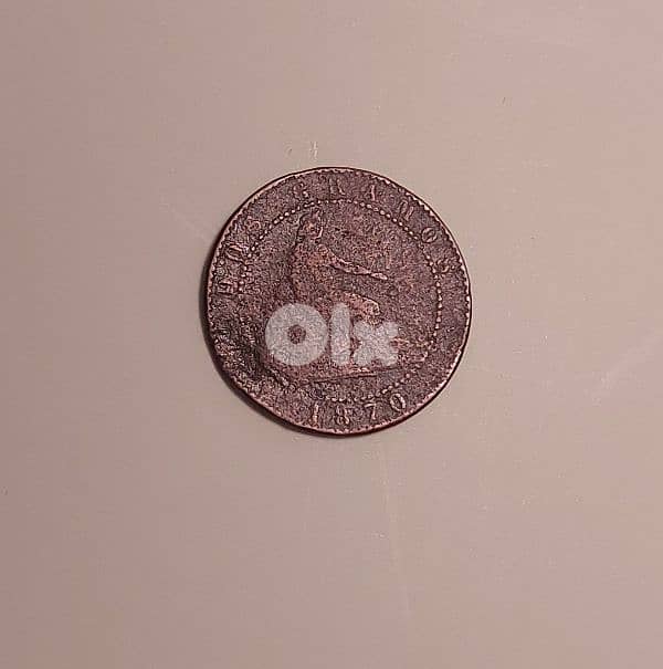 1870 Spain 2 Centimos Seated Hispana 1