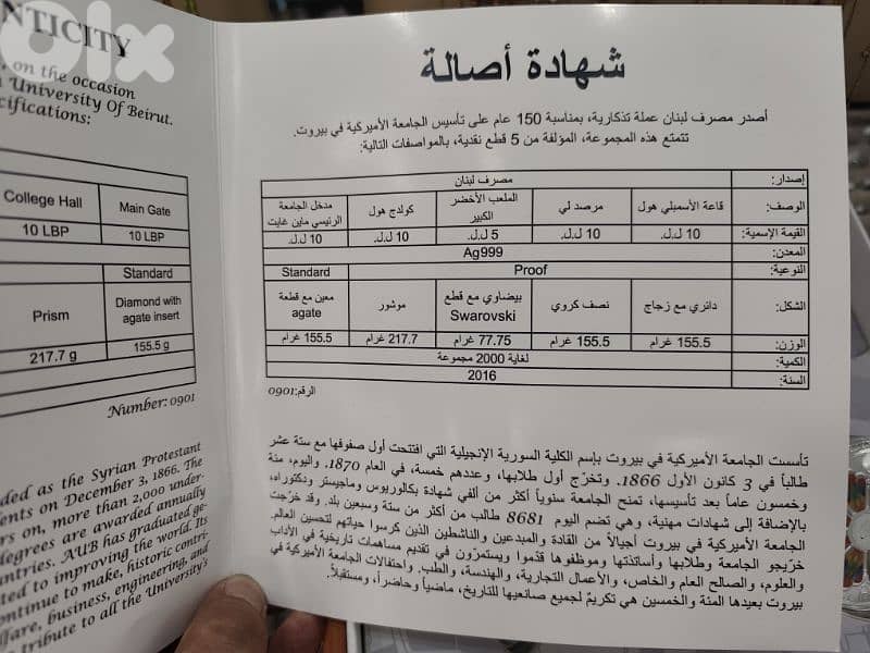 aub 999 silver,5 items pur silver,150 years university foundation,2016 8