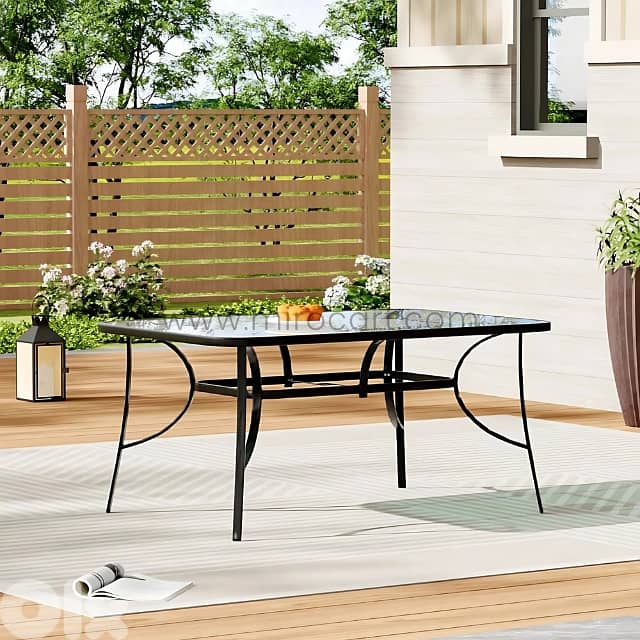 Modern Outdoor Table Set for 4–6 w/ Chairs, Glass Top & Umbrella Hole 6