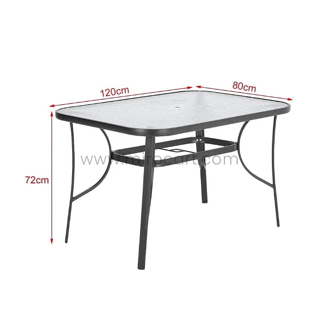 Modern Outdoor Table Set for 4–6 w/ Chairs, Glass Top & Umbrella Hole 11